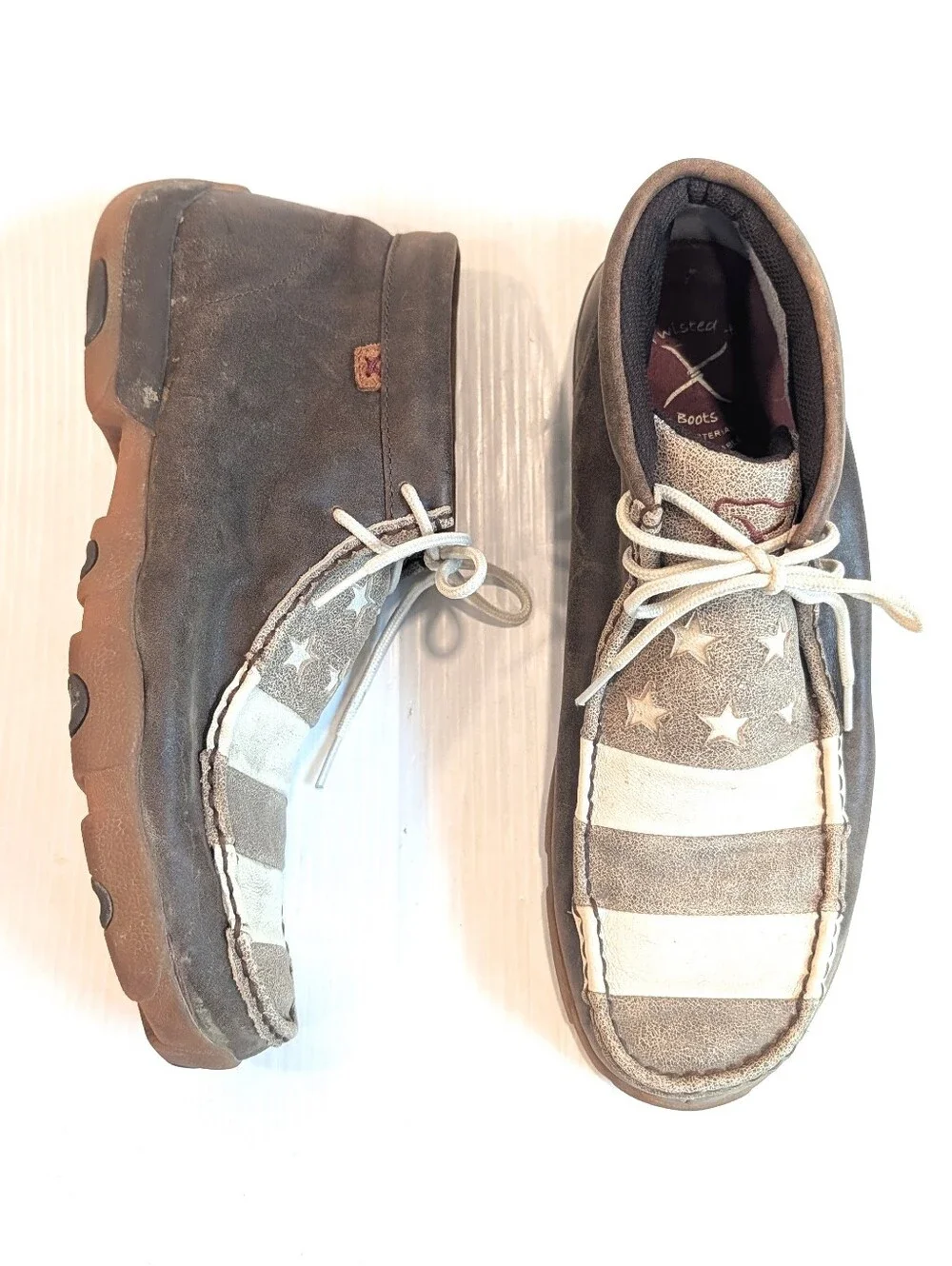 TWISTED X Men's Brown Leather USA Flag Chukka Driving Mocs Lace-up Boots Size 11